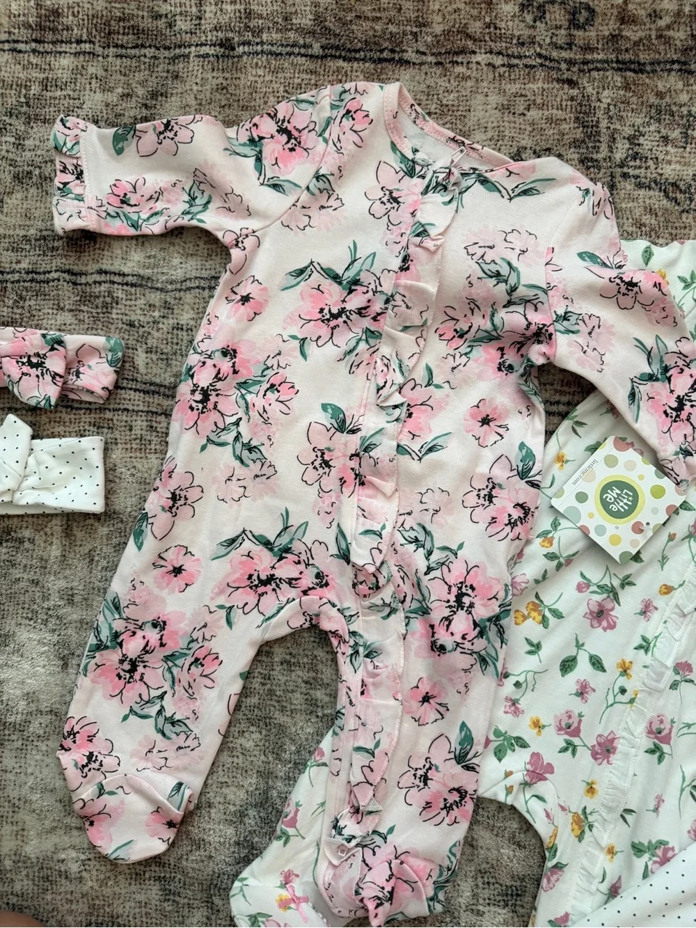Girls Floral & Dot One-Piece Sleepwear Set - Pink/White